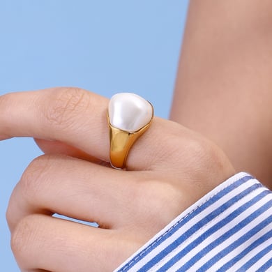 Anillos individuales de acero inoxidable irregulares de color dorado para mujer, serie clásica de Europa y América, 1 pieza h5 Imagen9