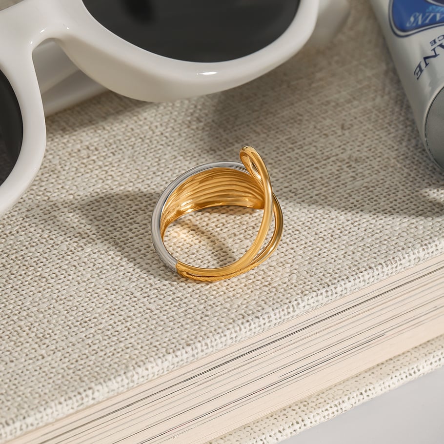 Anillos individuales de acero inoxidable ovalados de color dorado para mujer, serie simple de Europa y América, 1 pieza Imagen4