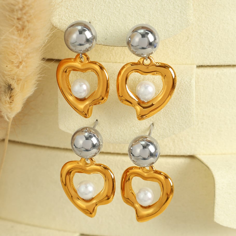 1 Pair Simple Series Retro Heart Stainless Steel 18K Gold Plated Women Drop Earrings Picture3