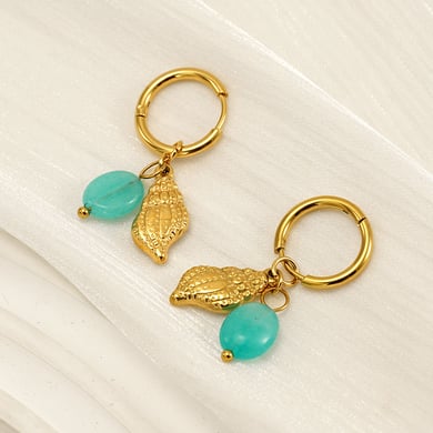 1 Pair Simple Vocation Style Conch Shape Stainless Steel 18K Gold Plated Inlay Natural Stone Women's Drop Earrings h5 Picture3