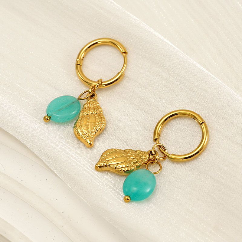 1 Pair Simple Vocation Style Conch Shape Stainless Steel 18K Gold Plated Inlay Natural Stone Women's Drop Earrings Picture3