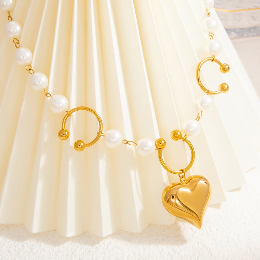 1 Piece Luxurious Series Sweet Heart Stainless Steel 18K Gold Color Plated Artificial Pearl Women's Pendant Necklaces Picture3
