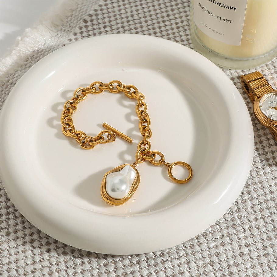 1 pezzo Serie romantica Elegante braccialetti con ciondolo da donna in acciaio inossidabile irregolare placcato oro 18K Immagine8