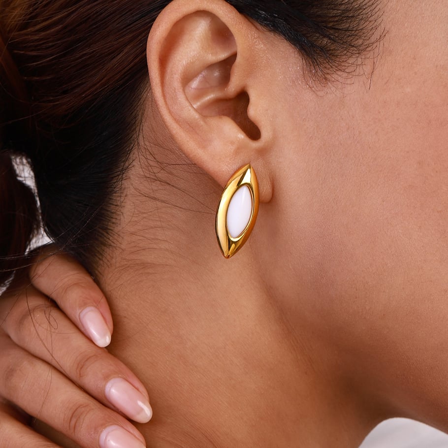 1 Pair Classic Series Elegant Oval Stainless Steel Gold Color Vintage Women's Stud Earrings Picture5