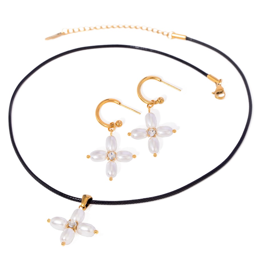 1 Pair Simple Series Elegant Cross Stainless Steel 18K Gold Plated Artificial Pearl Women Earrings set Picture6