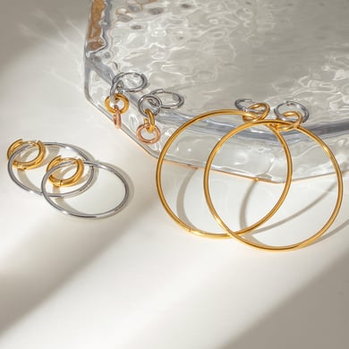 1 Pair Simple Series Simple Geometric Stainless Steel 18K Gold Plated Women Hoop Earrings h5 Picture4