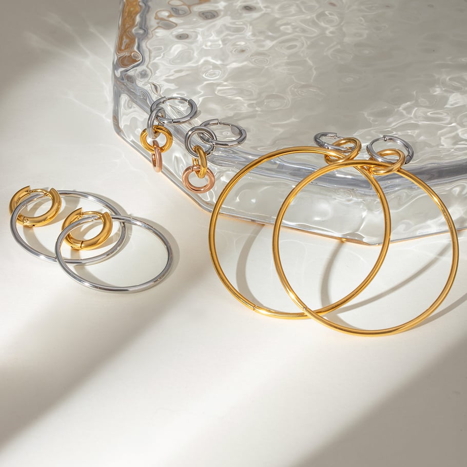 1 Pair Simple Series Simple Geometric Stainless Steel 18K Gold Plated Women Hoop Earrings Picture4