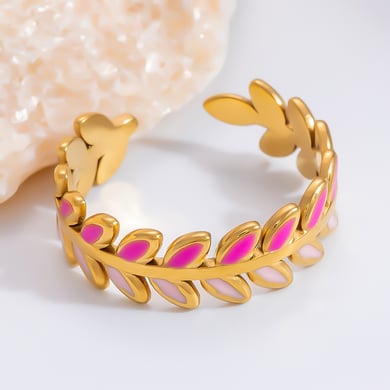 Anillos ajustables para mujer de acero inoxidable color dorado con diseño de planta natural, serie romántica, 1 pieza h5 Imagen5