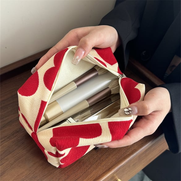 Sac à main en velours côtelé pour femme, série romantique, motif cœur mignon, 1 pièce