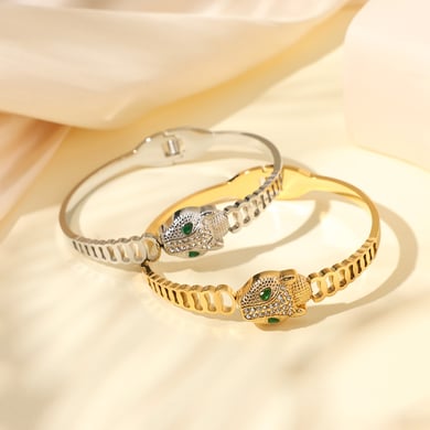 1 Piece Ornate Series Elegant Leopard Head Stainless Steel Gold Color Women's Bangles h5 Picture6
