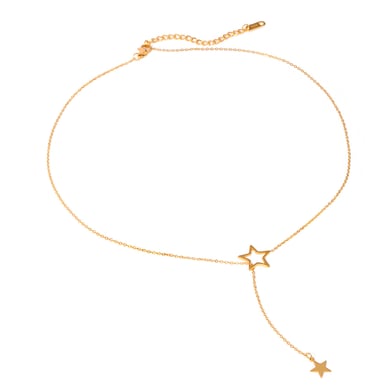 grenzüberschreitender europäischer und amerikanischer -stil, leichte luxus-nische, 18 karat gold, edelstahl, großer und kleiner fünfzackiger sternanhänger, y-förmige kette, halskettenschmuck h5 Bild5