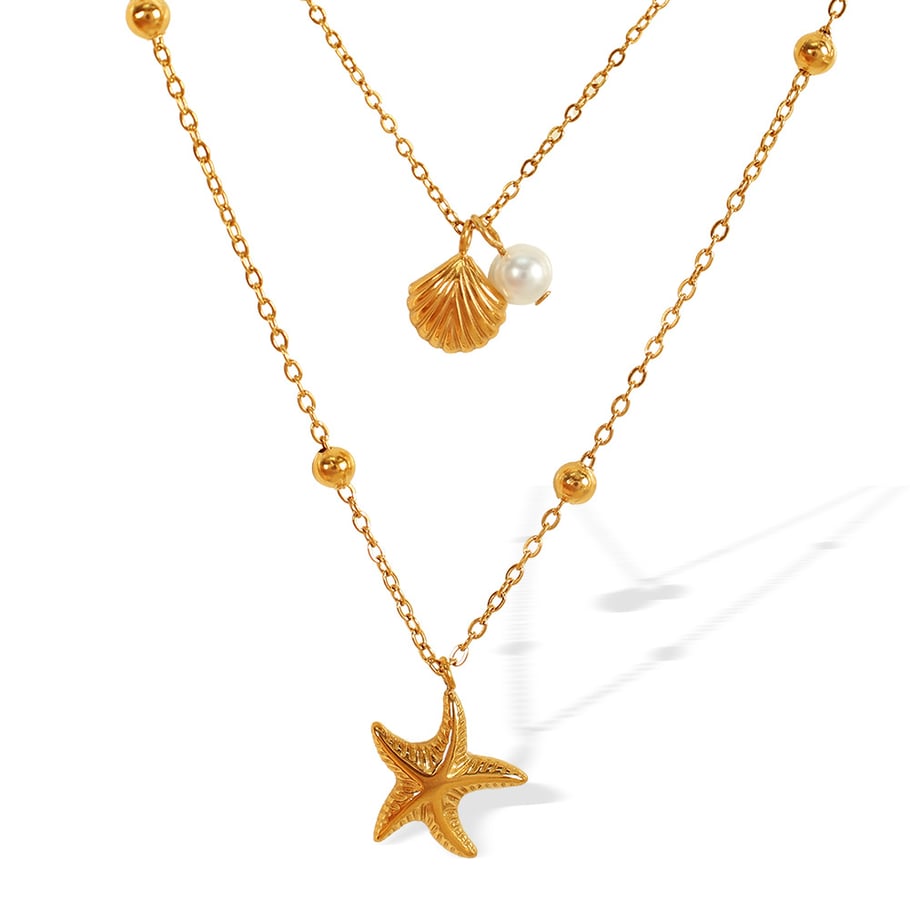 1 Piece Simple Series Simple Turtle Stainless Steel 18K Gold Plated Artificial Pearl Women Layered Necklaces Picture6