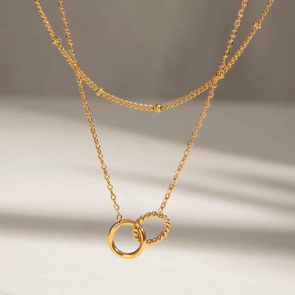 1 pezzo semplice serie semplice anulare in acciaio inossidabile placcato oro 18K collane da donna a strati