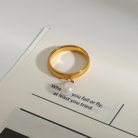 1 Piece Classic Series Retro Elegant Sphere All-match Stainless Steel 18K Gold Color Women's Single Rings 2
