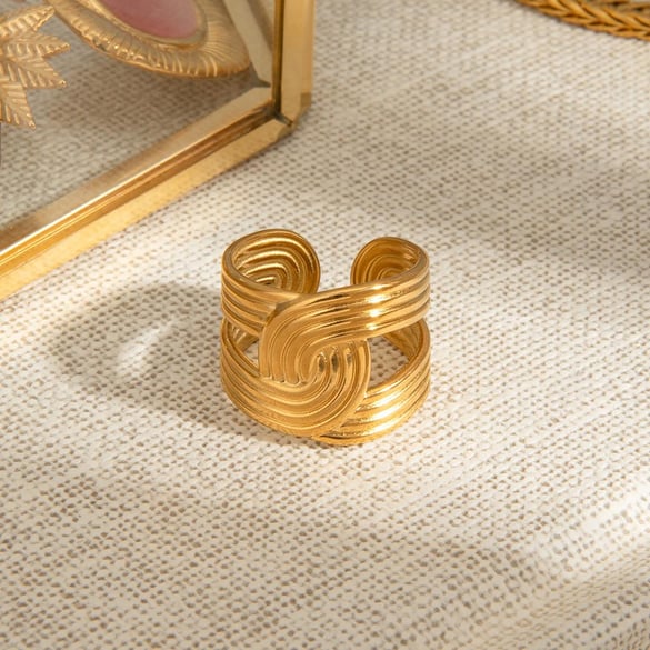 1 Piece Designable Series Overlap Line Stainless Steel Gold Color Women's Adjustable Rings 2