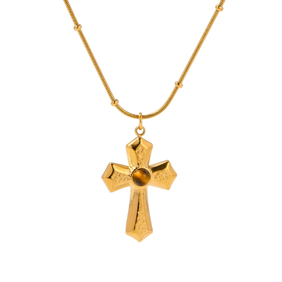 1 pezzo semplice serie ins stile croce in acciaio inossidabile placcato oro 18 carati pietra naturale collane con ciondolo da donna Immagine11