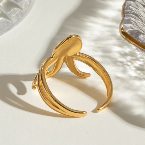 1 Pair Simple Series Vacation Animal Stainless Steel 18K Gold Plated Women Adjustable Rings