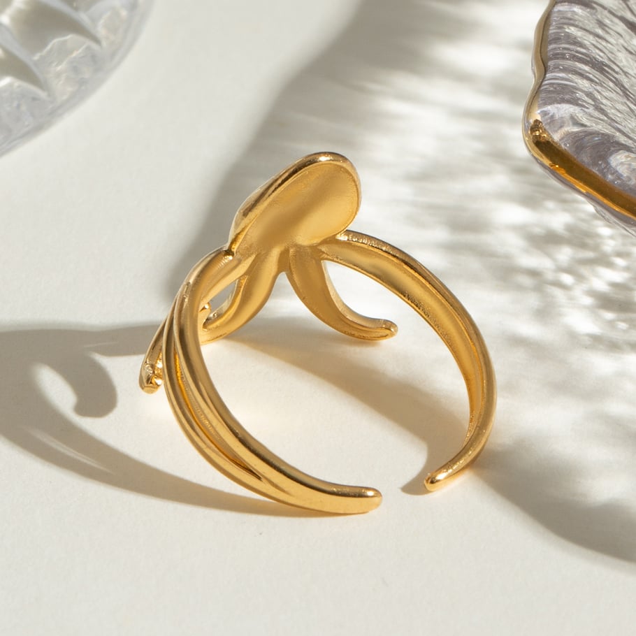 1 Pair Simple Series Vacation Animal Stainless Steel 18K Gold Plated Women Adjustable Rings Picture3