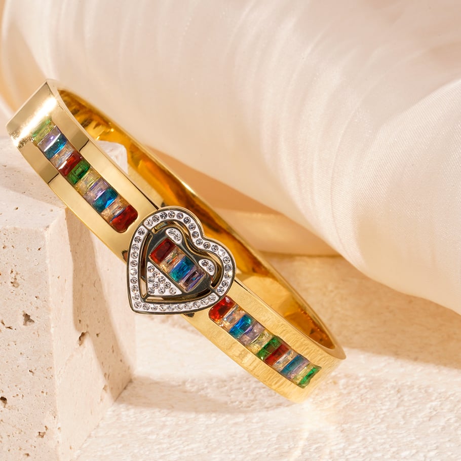 1 Piece Polychrome Series Classic Heart Stainless Steel Gold Color Women's Bangles Picture4