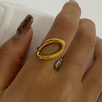 1 Pair Modern Series Exaggerated Irregular Stainless Steel Gold and Silver Color Women's Single Rings h5 Picture5