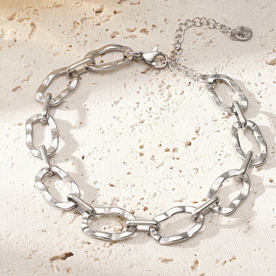 Pulsera de cadena de titanio y acero dorado para mujer, elegante, geométrica, serie simple, 1 pieza Imagen7