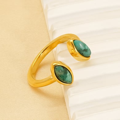 1 Pair Classic Series Retro Droplet Titanium Steel 18K Gold Plated Women Adjustable Rings h5 Picture3