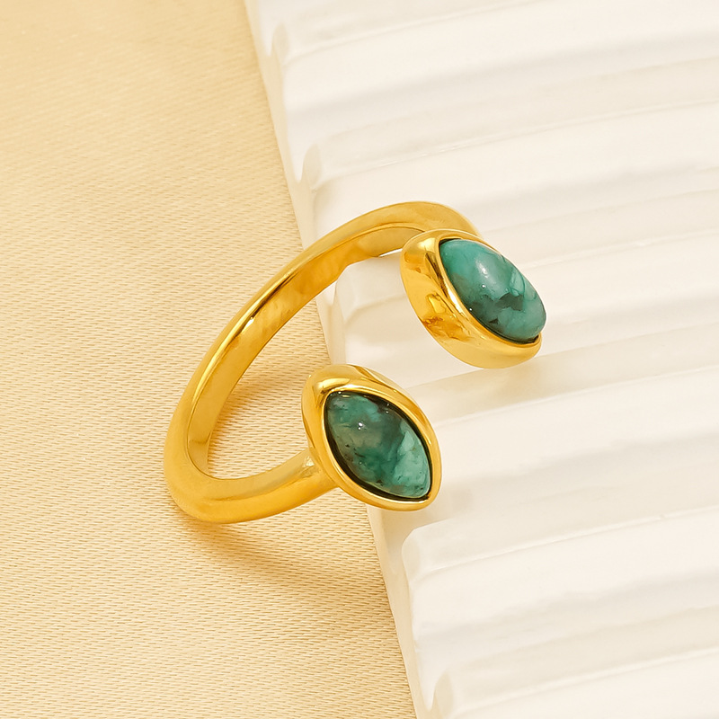 1 Pair Classic Series Retro Droplet Titanium Steel 18K Gold Plated Women Adjustable Rings Picture3