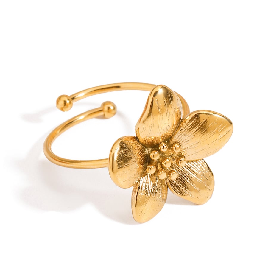 1 Piece Romantic Series Elegant Delicate Flower Stainless Steel Gold Color Women's Adjustable Rings h5Picture8