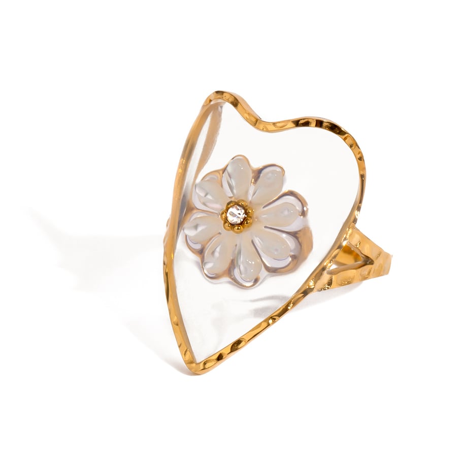 1 Paar Klassische Serie Elegante Blume Edelstahl 18 Karat vergoldet Strass Damen verstellbare Ringe Bild5