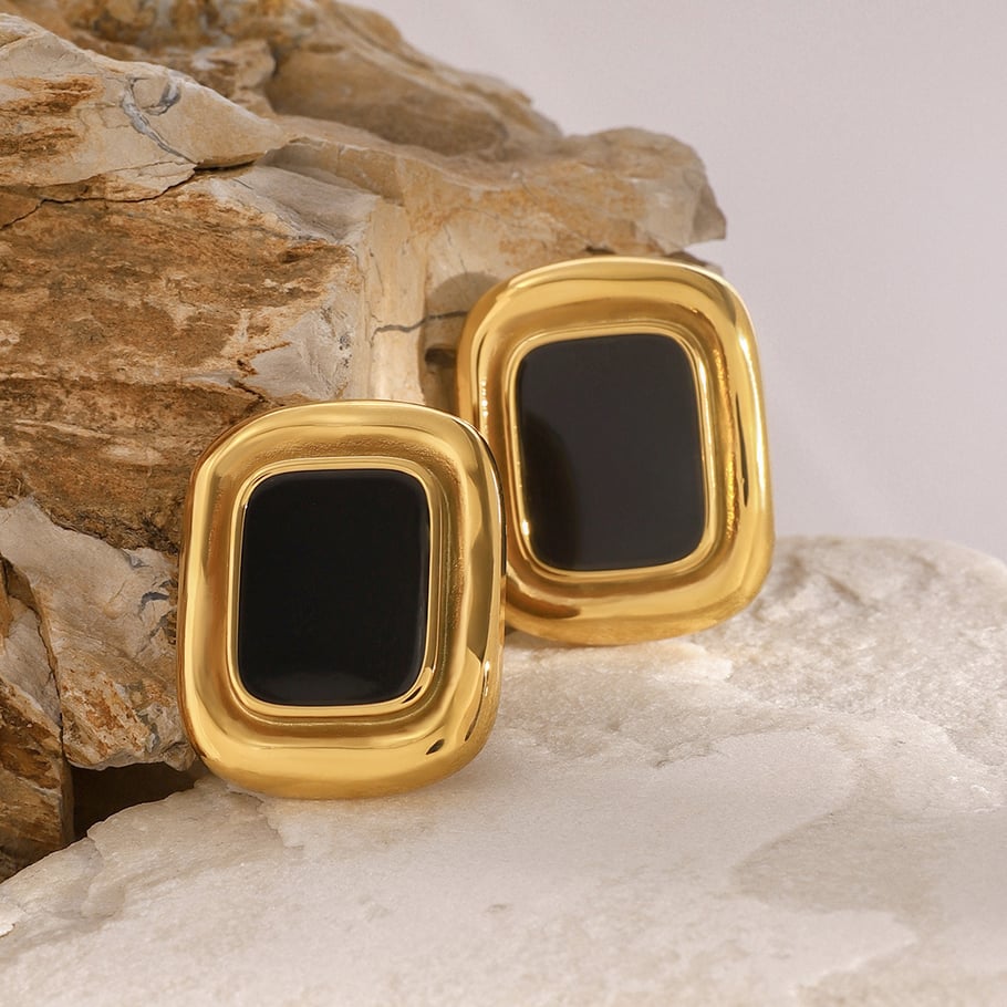 1 Pair Classic Series Simple Geometric Stainless Steel 18K Gold Plated Women Stud Earrings Picture3