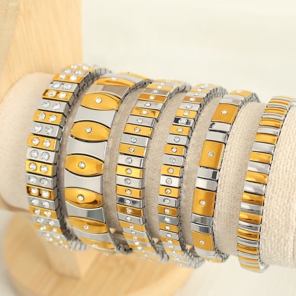 1 pezzo semplice serie punk patchwork acciaio inossidabile placcato oro 18 carati donne catena bracciali 2