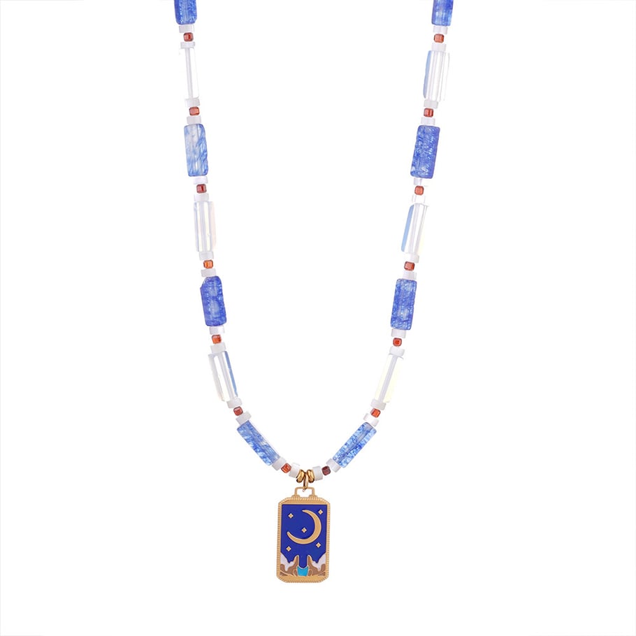 1 Piece Ethnic Series Bohemian Moon Tarot Stainless Steel Gold Color Natural Stone Women's Pendant Necklaces Picture11