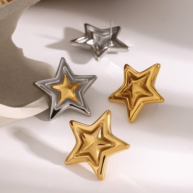 1 paire de boucles d&#39;oreilles à tige en acier inoxydable plaqué or 18 carats pour femme, style pentagramme, série Simple h5 Image3
