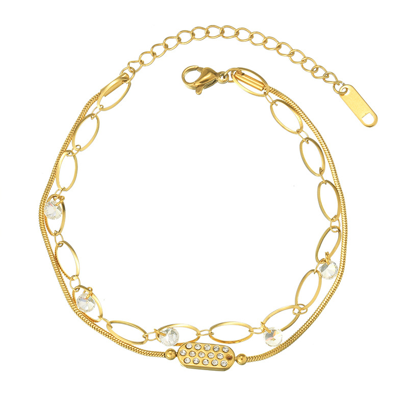 Bracelet chaîne géométrique simple en acier inoxydable plaqué or 18 carats pour femme, 1 pièce Image4