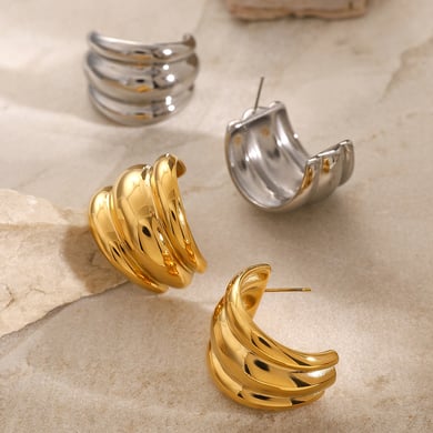 1 Pair Simple Series ins style Strip Stainless Steel 18K Gold Plated Women Stud Earrings h5 Picture5