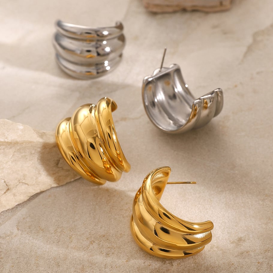 1 Pair Simple Series ins style Strip Stainless Steel 18K Gold Plated Women Stud Earrings Picture5