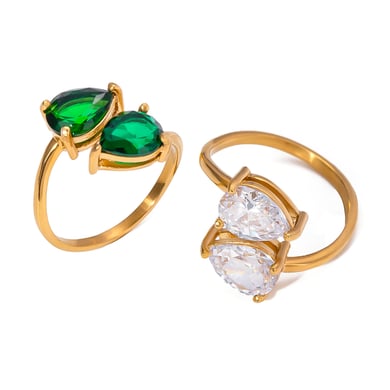 1 paire de bagues ajustables rétro géométriques en acier inoxydable plaqué or 18 carats et zircon pour femme h5 Image5