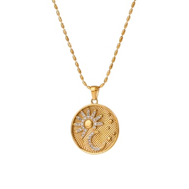 1 Piece Romantic Series Stylish Sun & Moon Pattern Stainless Steel Gold Color Women's Pendant Necklaces h5 Picture6