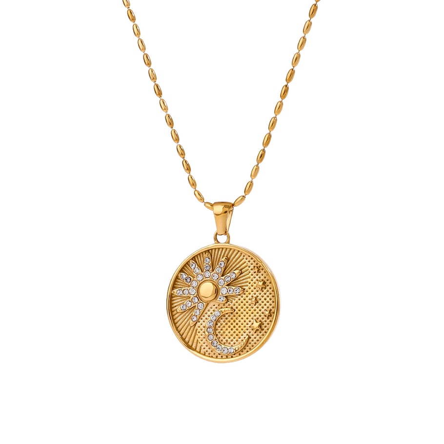 1 Piece Romantic Series Stylish Sun & Moon Pattern Stainless Steel Gold Color Women's Pendant Necklaces Picture6