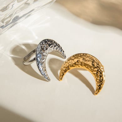 Anillos ajustables para mujer de acero inoxidable color dorado con diseño de luna clásica de serie simple de 1 pieza h5 Imagen6