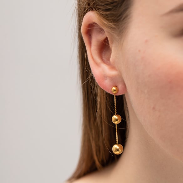 1 Pair Minimalist Series Elegant Sphere Tassels Stainless Steel Gold Color Women's Drop Earrings 2