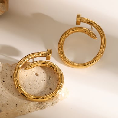 1 Pair Simple Series Simple Geometric Stainless Steel 18K Gold Plated Women Hoop Earrings h5 Picture4
