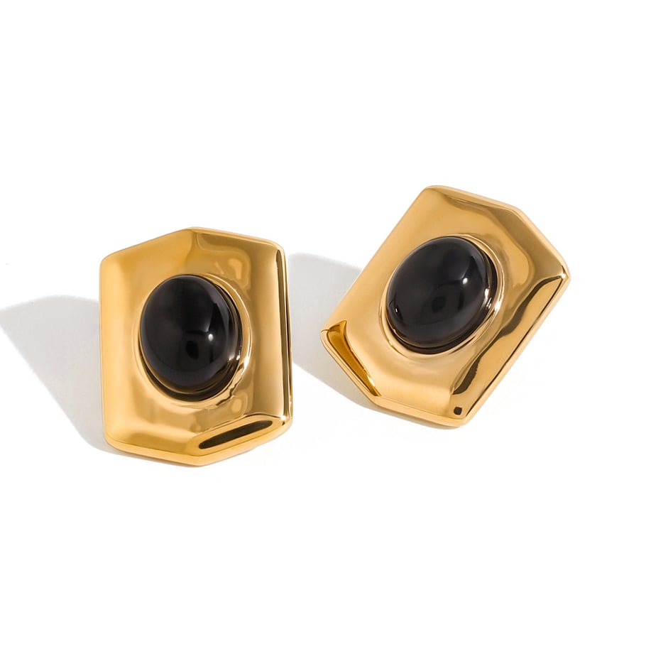 1 Paar Ohrstecker für Damen, Retro-Stil, geometrischer Edelstahl, 18 Karat vergoldet, künstlicher Edelstein Bild5