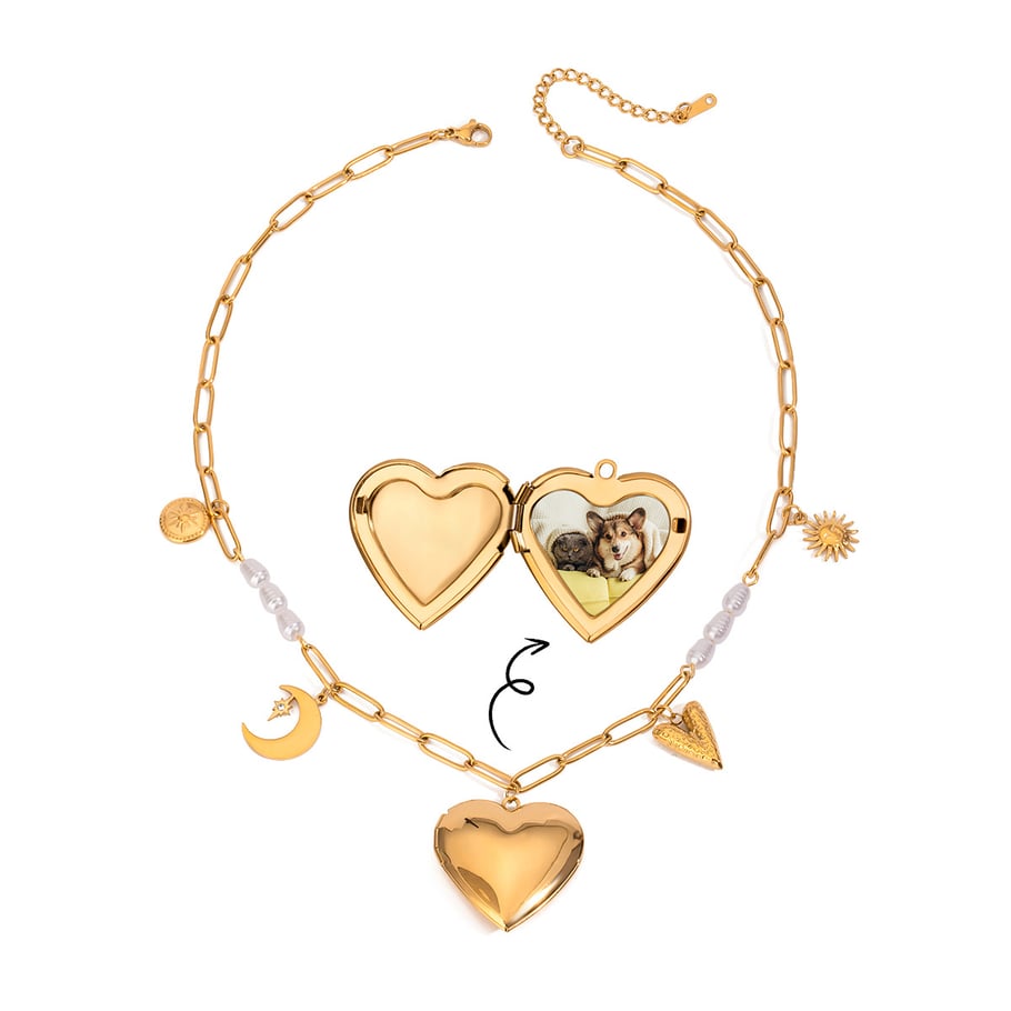 1 Piece Romantic Series Classic Heart Shape Moon Stainless Steel Gold Color Women's DIY Pendant Necklaces Picture6