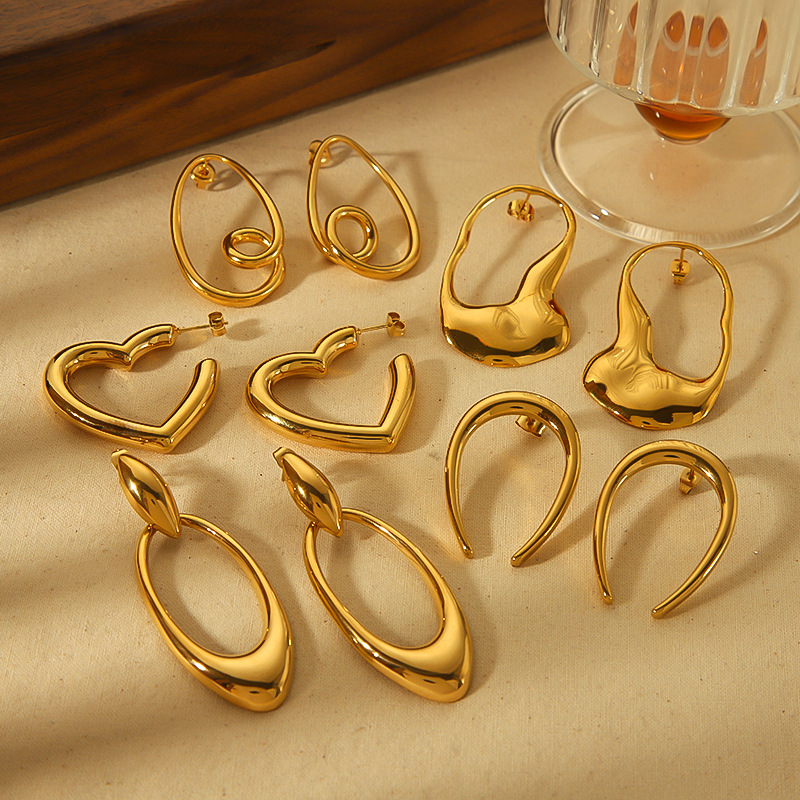 1 Paar Simple Series Einfache unregelmäßige 18 Karat vergoldete Damen-Ohrstecker Bild3