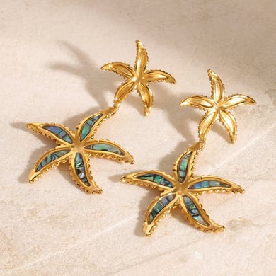 1 Pair Classic Series Europe and America starfish Stainless Steel 18K Gold Plated Women Drop Earrings h5 Picture3