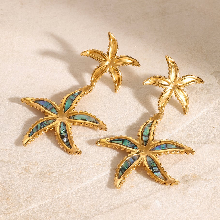 1 Pair Classic Series Europe and America starfish Stainless Steel 18K Gold Plated Women Drop Earrings Picture3