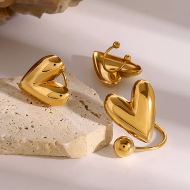 1 Paar Simple Series Retro Herz Edelstahl 18 Karat vergoldet Damen verstellbare Ringe h5 Bild4