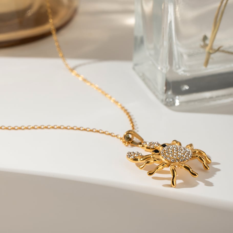 Collier avec pendentif tortue en acier inoxydable plaqué or 18 carats et strass pour femme, série simple et décontractée, 1 pièce Image3
