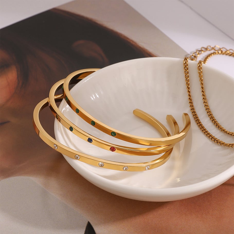 1 Piece Luxurious Series Classic Colorful Annular Stainless Steel Gold Color Women's Bangles Picture5